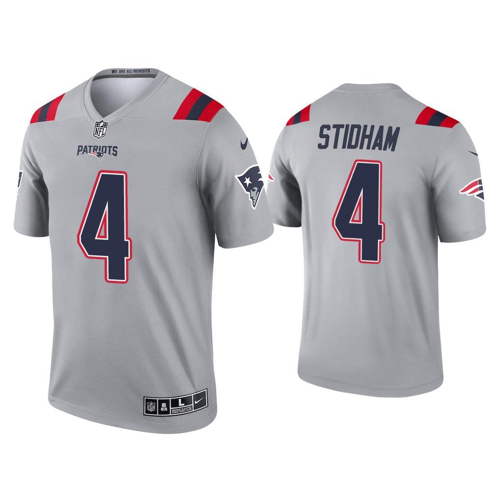 Men New England Patriots #4 Jarrett Stidham Nike Grey Inverted Legend NFL Jersey